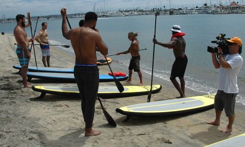 EJ Johnson gives the Saints players a briefing before getting them out on the water. | Photo Courtesy: NBC San Diego