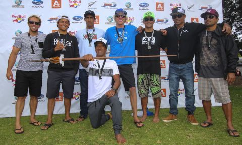 From left to right: Mark Visser, Kai Lenny, Georges Cronsteadt, Daniel Kereopa, Connor Baxter, Danny Ching, Kala Alexander, Manoa Drollet | Photo: Ian Trafford