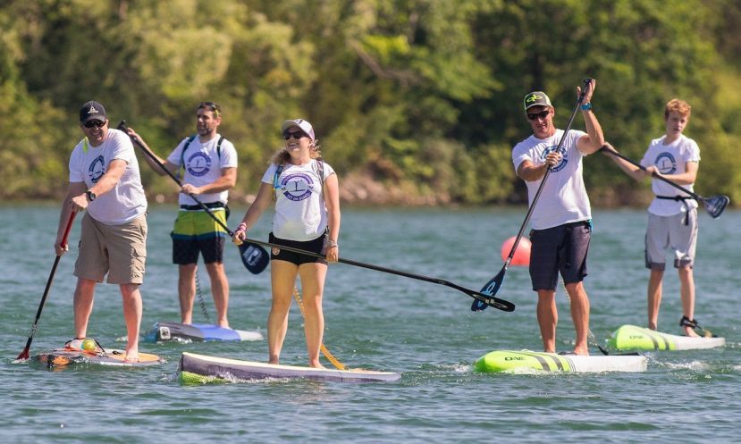 Madeline LeBlanc (center) paddling for Cancer at 2017&#039;s On Board. | Photo via Madeline LeBlanc