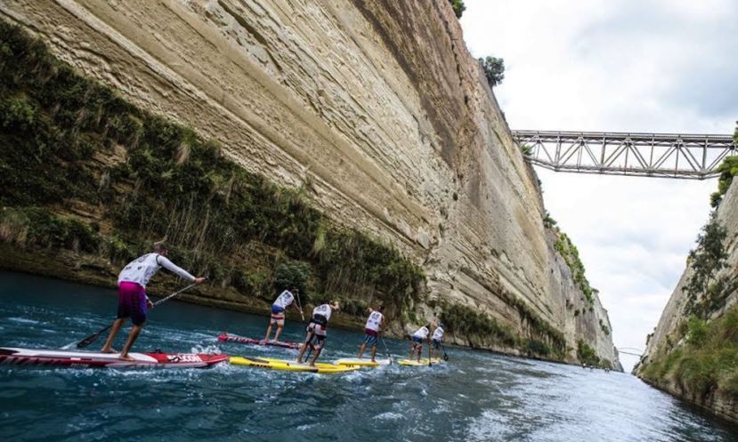 The Corinth Canal SUP Crossing takes you through the Corinth Canal in Greece!
