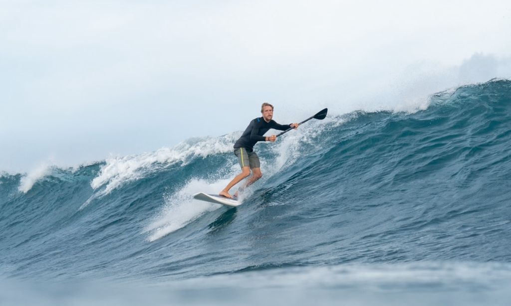 Connor Baxter SUP surfing at home. | Photo courtesy: Starboard