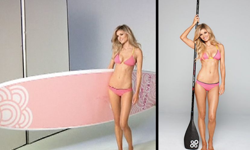 Marrisa Miller with her stand up paddle board at the photo shoot for Shape Magazine in Los Angeles, California.