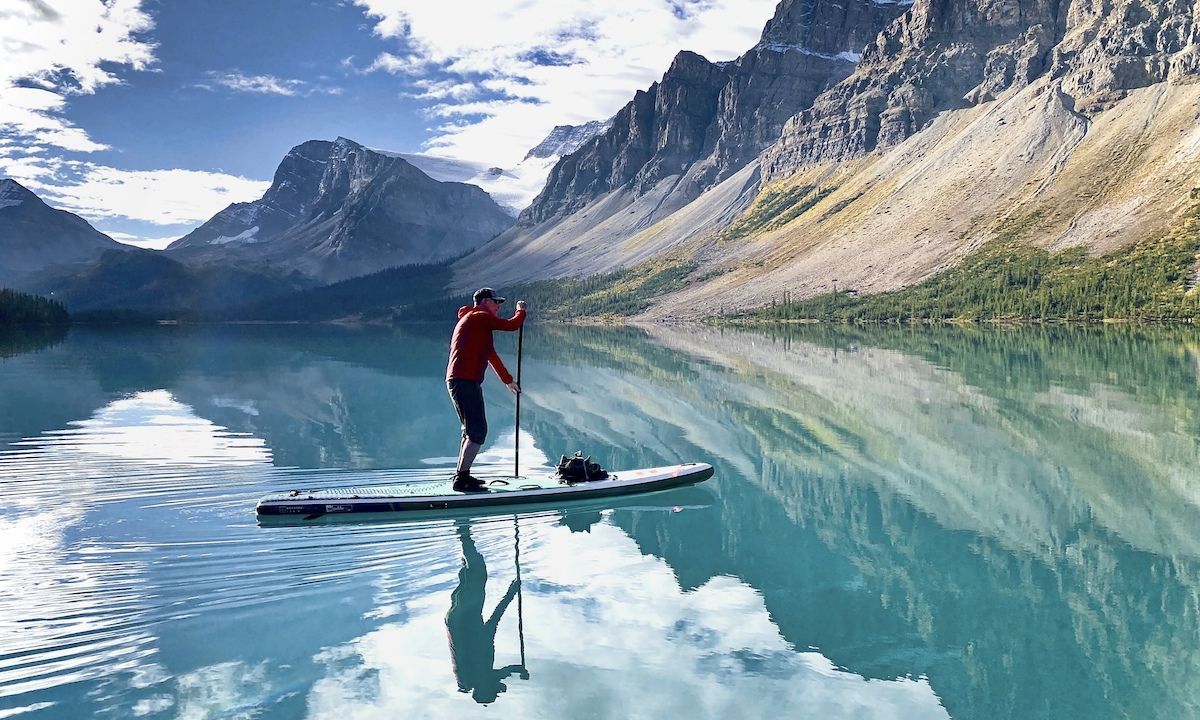 "Morning reflections on Bow Lake"