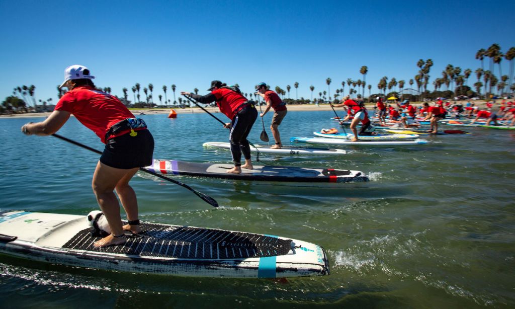 Panda Paddle event participants in Bonita Cove, California, United States. | © Day&#039;s Edge Productions